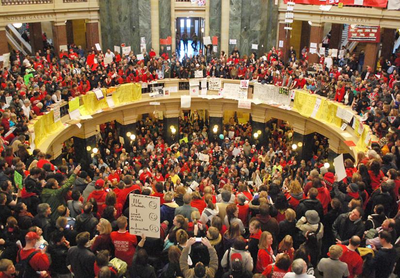 The occupied Wisconsin Capitol building in Madison