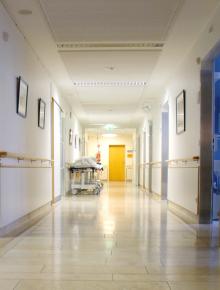 An empty hospital corridor
