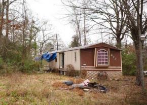 The abandoned trailer in which a brutal assault was committed