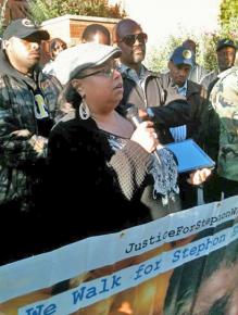 Airicka Gordon-Taylor, a cousin of Emmett Till, joins family members and activists in speaking out against murders by Calumet Police