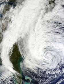A satellite image of Hurricane Sandy