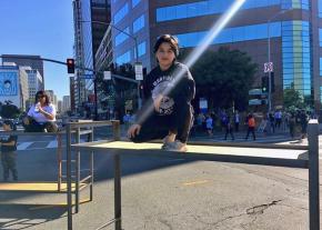 You know it's an immigrant rights protest when the bunk-bed frames arrive
