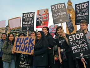 Students protest in London against Trump’s inauguration in 2017